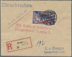 Br Memel: 1921, 3 Kleine R-Briefe Von Memel Nach Danzig Mit Rotem L2 "Mit Luftpost Befördert/Flugpostam - Memel (Klaipeda) 1923