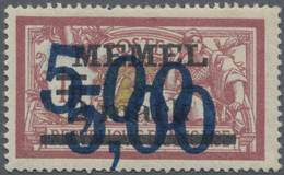 ** Memel: 1922, 5,00 Auf 2 M. Auf 1 Fr. Aufdruckausgabe Mit Doppeltem Aufdruck "5,00", Postfrisch Mit H - Memel (Klaïpeda) 1923