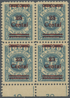 **/ Memel: 1923, 25 C. Auf 1000 M. Grünlichblau, Unterrand-Viererblock, Dabei Rechte Untere Marke In Auf - Klaipeda 1923