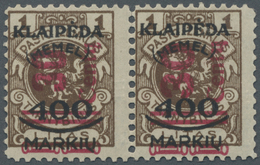 * Memel: 1923, 30 C. Auf 400 M. Auf 1 L. Braun Im Waagerechten Paar Mit Aufdruck In Type II Und III, U - Memel (Klaïpeda) 1923