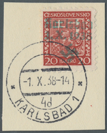 Brfst Sudetenland - Karlsbad: 1938: 20 H Wappen Rot Mit Grünem Aufdruck "Karlsbad 1.X.1938" + Plus Hakenkr - Région Des Sudètes
