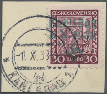 Brfst Sudetenland - Karlsbad: 1938, 30 H. Staatswappen Auf Briefstück Mit Ersttagsstempel "KARLSBAD 4d 1.X - Région Des Sudètes