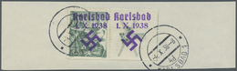 Brfst Sudetenland - Karlsbad: 1938, 50 H. Sokol Mit überdrucktem Zierfeld Rechts, Randstück Mit Stempel "K - Région Des Sudètes