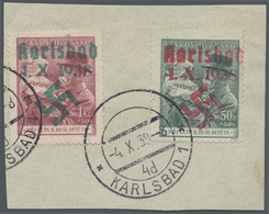 Brfst Sudetenland - Karlsbad: 1938, 50 H. Und 1,50 Kc. Masaryk Mit Kind Auf Briefstück Mit Stempel "KARLSB - Région Des Sudètes