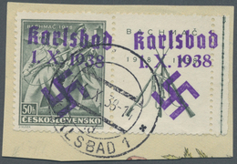 Brfst Sudetenland - Karlsbad: 1938, 50 H. Bachmatsch Mit überdrucktem Zierfeld Rechts Mit Stempel "KARLSBA - Sudetenland