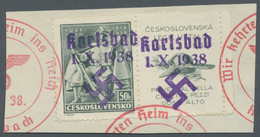 Brfst Sudetenland - Karlsbad: 1938, 50 H. Doss Alto Mit überdrucktem Zierfeld Rechts, Randstück Mit Rotem - Région Des Sudètes