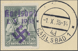 Brfst Sudetenland - Karlsbad: 1938, 50 H. Doss Alto Mit Ersttagstempel "KARLSBAD 4d 1.X.38" Auf Kabinettbr - Région Des Sudètes