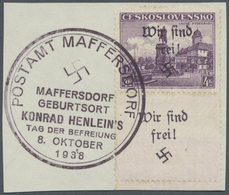 Brfst Sudetenland - Maffersdorf: 1938, 4 Kc. Stadtbilder Mit überdrucktem Leerfeld Unten Auf Briefstück, P - Sudetenland