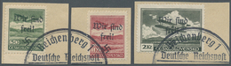 Br Sudetenland - Reichenberg: 1938, 50 H., 1 Kc. Und 2 Kc. Flugpost Auf Drei Kabinett-Briefstücken, Sig - Région Des Sudètes