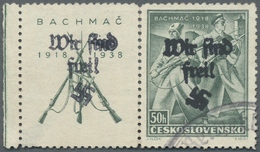 Br Sudetenland - Reichenberg: 1938, 50 H. Bachmatsch Mit überdrucktem Zierfeld Links, Randstück, Gestem - Région Des Sudètes