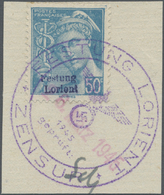 Brfst Dt. Besetzung II WK - Frankreich - Festung Lorient: 1945, 50 C. Merkurkopf Grünblau Auf Kabinett-Bri - Occupazione 1938 – 45
