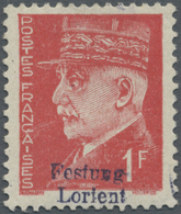 ** Dt. Besetzung II WK - Frankreich - Festung Lorient: 1945, 1 Fr. Pétain Dunkelrosa, Postrisches Kabin - Occupazione 1938 – 45