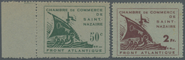 (*) Dt. Besetzung II WK - Frankreich - St. Nazaire: 1945,  50 C. Und 2 Fr. Freimarken Der Handelskammer - Occupation 1938-45