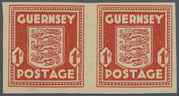 ** Dt. Besetzung II WK - Guernsey: 1941, 1 Penny Wappen Als Postfrischen Waagerechtes Paar, Nicht Durch - Occupazione 1938 – 45