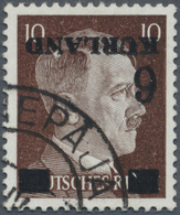 O Dt. Besetzung II WK - Kurland: 1945, 10 Pfg. Hitler Mit Kopfstehendem Aufdruck, Gestempelt, Kabinett - Occupazione 1938 – 45