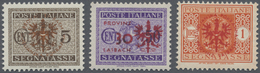 ** Dt. Besetzung II WK - Laibach: 1944, Probedrucke: 5 Cent., 30 Cent. Auf 50 Cent. Und 1 Lire Mit Rote - Occupazione 1938 – 45