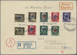 Br Dt. Besetzung II WK - Laibach: 1944, Freimarken Zu 5 C., 10 C., 15 C., 25 C., 75 C., 1 Lire, 2 Lire, - Occupazione 1938 – 45