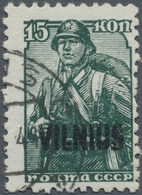 O Dt. Besetzung II WK - Litauen: 1941, 15 K. Graugrün, Mit Doppeltem Aufdruck „VILNIUS”, Gestempelt, D - Bezetting 1938-45