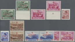 ** Dt. Besetzung II WK - Montenegro: 1944, Rotes Kreuz: 7 Werte Mit Echten Roten Aufdrucken Und Origina - Occupazione 1938 – 45