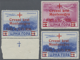 ** Dt. Besetzung II WK - Montenegro: 1944, Rotes Kreuz 2 Mal 0,25+2,75 Auf 1 Lire Und Einmal 0.50+2 RM - Occupazione 1938 – 45