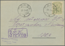Br Dt. Besetzung II WK - Russland - Pleskau (Pskow): 1942, 60 K. Grünoliv Auf Bedarfspostkarte (!) Des - Occupation 1938-45