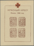 ** Dt. Besetzung II WK - Russland - Pleskau (Pskow): 1942, Ungezähnter Block "Rotes Kreuz" Mit Braunem - Bezetting 1938-45