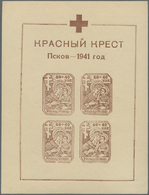 ** Dt. Besetzung II WK - Russland - Pleskau (Pskow): 1942, Rot-Kreuz-Block Einfarbig Auf Holzhaltigem P - Bezetting 1938-45