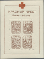 ** Dt. Besetzung II WK - Russland - Pleskau (Pskow): 1942, Rot-Kreuz-Block Zweifarbig Auf Weißem Papier - Bezetting 1938-45