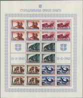 ** Dt. Besetzung II WK - Serbien: 1943, "100 Jahre Serbische Post", 2 Komplette Kleinbogen, Einmal Ohne - Occupation 1938-45