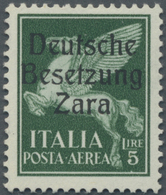 ** Dt. Besetzung II WK - Zara: 1943, 5 Lire Schwärzlichgrün, Aufdruck Type I,  Farbfrisches Exemplar In - Bezetting 1938-45