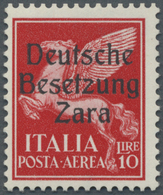 ** Dt. Besetzung II WK - Zara: 1943, 10 Lire Schwärzlichrosa, Aufdruck Type I,  Farbfrisches Exemplar I - Occupation 1938-45