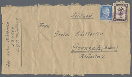 Brfst Feldpostmarken: 1943, Tunis-Päckchenmarke Braun Auf Dickem Papier Und 20 Pfg. Hitler (rechts Fehlerh - Other & Unclassified