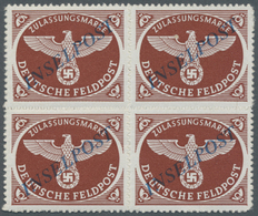 **/ Feldpostmarken: 1944, ”INSELPOST-Zulassungsmarken" Im 4-er Block Mit Hellblauen, Diagonalen ”Agramer - Other & Unclassified