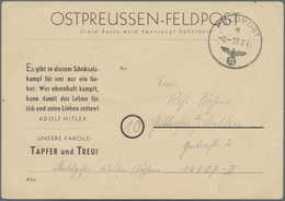 Br Feldpost 2. Weltkrieg: 1945, Ostpreußen-Feldpost, Karte Mit Magerer Schrift Und Parolenaufdruck, Gel - Altri & Non Classificati