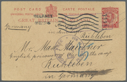 GA Lagerpost: Ruhleben: Incoming Mail: 1914, 1 D. Ganzsachenkarte Aus "BELFAST DEC.23" Mit Schwarzem EK - Altri & Non Classificati
