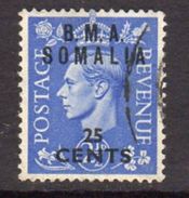 BOIC, BMA Somalia 1948 25c. On 2½d Overprint On GB, Used, SG S13 (A) - Somalië