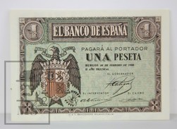 Spain/ España 1 Pesetas/ Ptas Spanish Banknote - Issued 1938, F Series - AU Quality - 1-2 Peseten