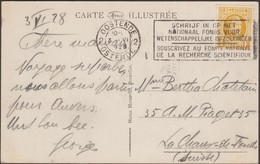 Belgique 1928. Carte Postale Pour La Suisse. Timbre Jaune Olive 1 F Houyoux. Fonds National De La Recherche Scientifique - 1922-1927 Houyoux