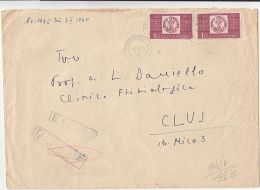 5910FM- FIRST ROMANIAN STAMP CENTENARY, BULL'S HEAD, STAMPS ON REGISTERED COVER, 1960, ROMANIA - Covers & Documents