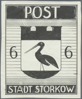 (*) Deutsche Lokalausgaben Ab 1945: Storkow: 6 Pfg. Stadtwappen, S/w-Fotoentwurf Der Späteren Marke, Ein - Other & Unclassified