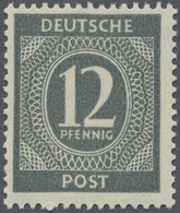 ** Alliierte Besetzung - Gemeinschaftsausgaben: 1946, 12 Pfg. Ziffer Seltene Farbe Dunkelgrüngrau, Post - Other & Unclassified