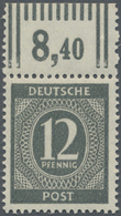 ** Alliierte Besetzung - Gemeinschaftsausgaben: 1946, 12 Pfg. Ziffer Seltene Farbe Dunkelgrüngrau, Ober - Other & Unclassified