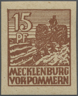 ** Sowjetische Zone - Mecklenburg-Vorpommern: 1946, 15 Pf Schwärzlichgelbbraun, Ungezähnt Auf Dünnem "z - Autres & Non Classés