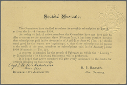 GA Thematik: Musik-Komponisten / Music-composers: 1908, Siam/Thailand. GSK Mit Rs. Englischsprachigem Zudruck "Societe M - Musica