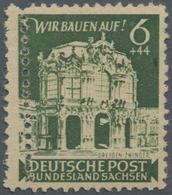 ** Sowjetische Zone - Ost-Sachsen: 1946 Wiederaufbau Dresdner Zwinger 6+44 Pf. Dunkelgraugrün Mit Linie - Autres & Non Classés