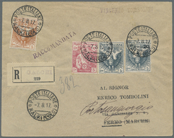 Br Ägäische Inseln: 1917, 7.8., Registered Letter From KALKI With Italian Red Cross Series To Fermo (Marche). Tra - Egée