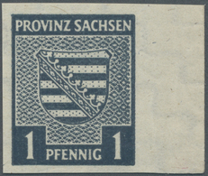 ** Sowjetische Zone - Provinz Sachsen: 1945, Freimarke Provinzwappen 1 Pf Schwärzlichgrünlichblau, Gesc - Other & Unclassified