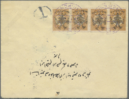Br Albanien: 1913, Double Headed Eagle Overprints, 5pa. Ocre, Horiz. Strip Of Four On Cover Oblit. By Violet C.d. - Albania