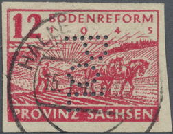 O Sowjetische Zone - Provinz Sachsen: 1945, 12 Pf Dunkelrosarot Mit "POL"-Lochung Sauber Und Zentrisch - Andere & Zonder Classificatie