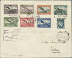Br Albanien: 1927, Airmails, 5q. To 3fr., Complete Set And 50q. Greyish Green On Airmail Cover From "TIRANE 22.4. - Albania